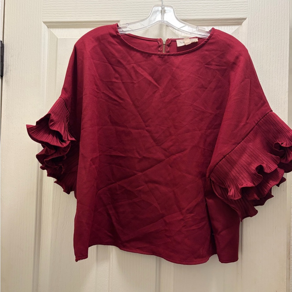 Womens love letter boutique Maroon Ruffle Sleeve blouse